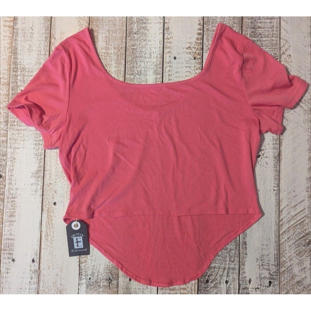 NWT Ekaliy Pink Scoop Neck Cropped Short Sleeve Pullover T-Shirt Women's